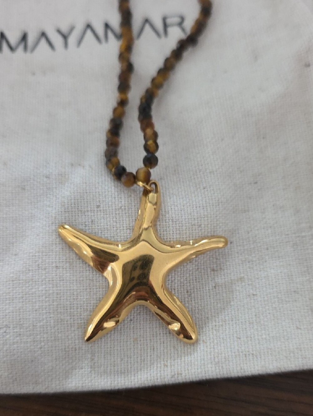 Mayamar Gold Starfish Pendant Necklace with Tyger Eye Beaded Chain - Picture 3 of 3